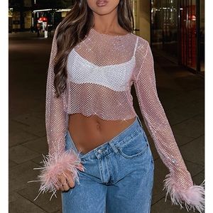 Day And Night Long Sleeve Crop Baby Pink